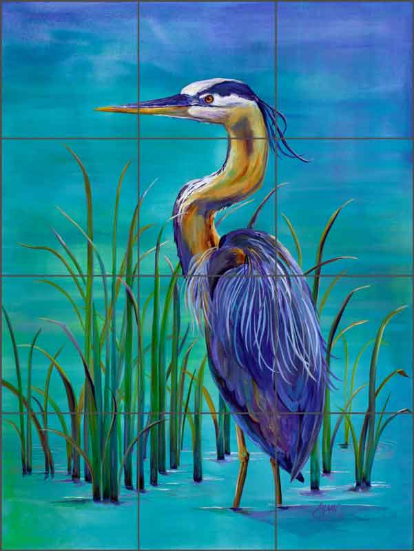 Sweetwater Heron by Susan Libby Ceramic Tile Mural - SLA055