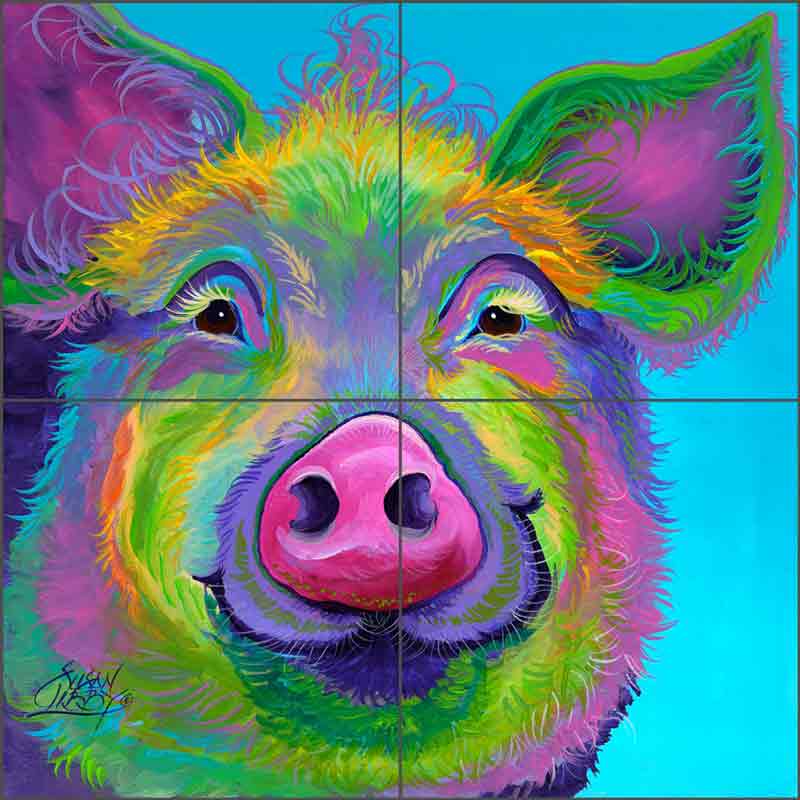 Sweet Pea the Pig by Susan Libby Ceramic Tile Mural SLA061