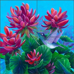 Summer Geraniums by Susan Libby Ceramic Tile Mural SLA063