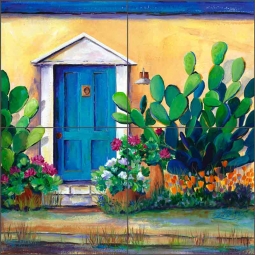Blue Barrio Door by Susan Libby Ceramic Tile Mural SLA066