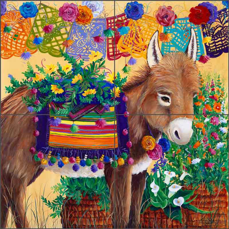 Fiesta Burro by Susan Libby Ceramic Tile Mural SLA074