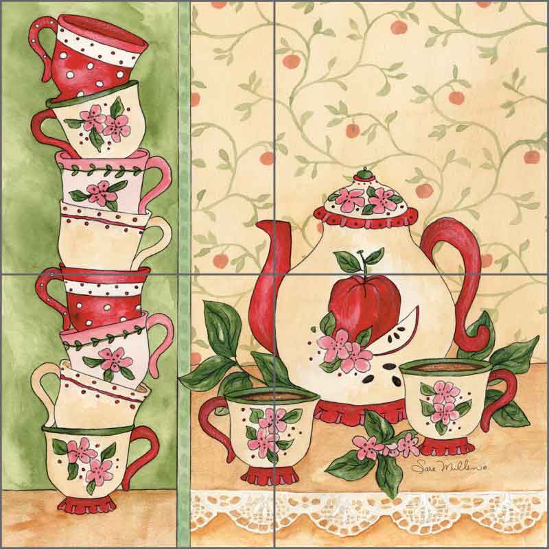 Apple Tea Party by Sara Mullen Ceramic Tile Mural - SM002