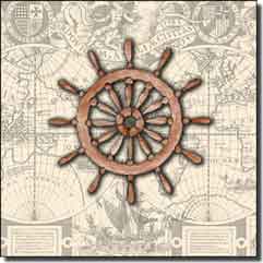 Mullen Nautical Ship's Wheel Ceramic Accent Tile 6" x 6" - SM028AT