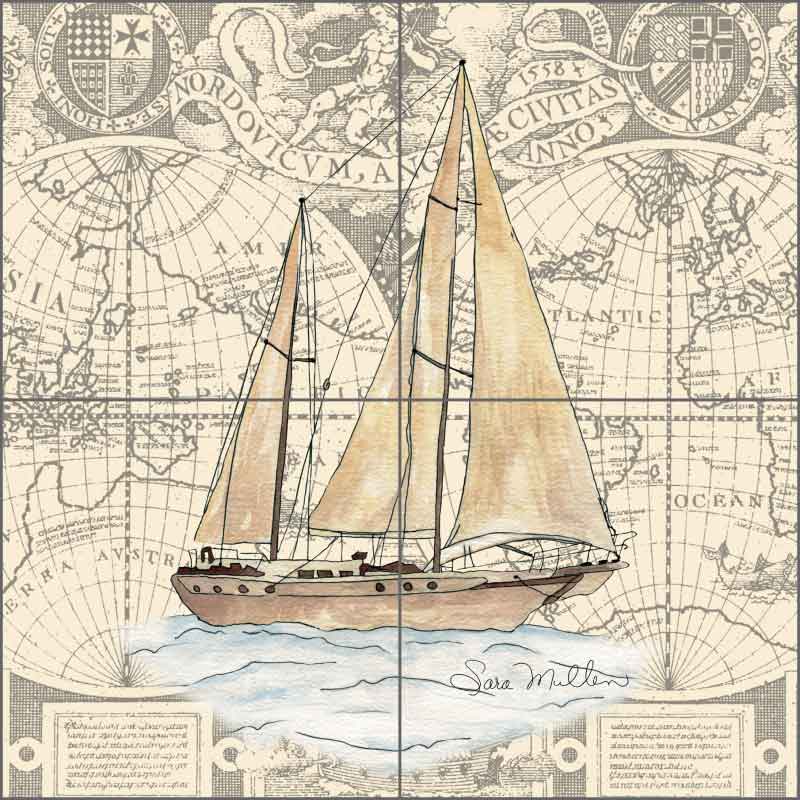 Nautical - Boat by Sara Mullen Ceramic Tile Mural - SM029