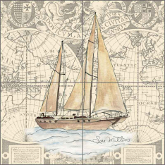 Nautical - Boat by Sara Mullen Ceramic Tile Mural - SM029