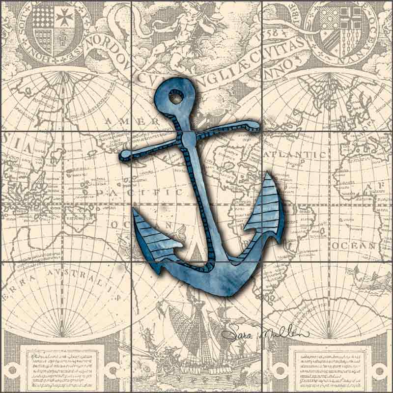 Nautical - Anchor by Sara Mullen Ceramic Tile Mural - SM030