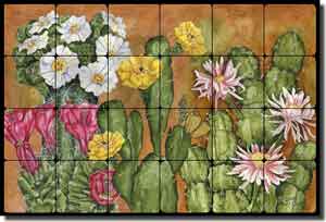 Mullen Southwest Cactus Art Tumbled Marble Tile Mural 24" x 16" - SM038