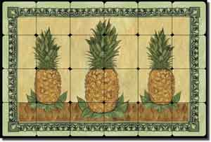 Mullen Pineapple Fruit Tumbled Marble Tile Mural 24" x 16" - SM040