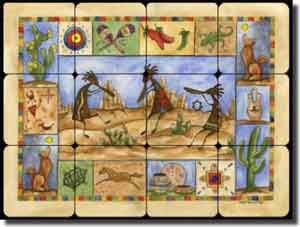 Mullen Southwest Kokopelli Art Tumbled Marble Tile Mural 16" x 12" - SM041