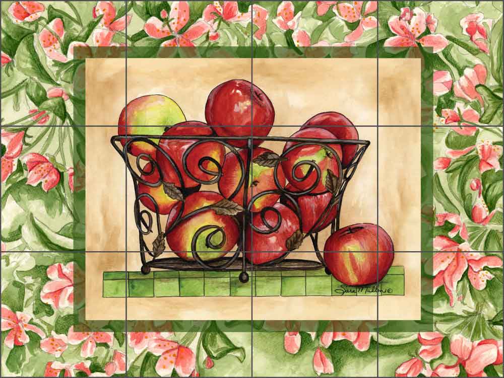 Apples and Blossoms III by Sara Mullen Ceramic Tile Mural - SM048