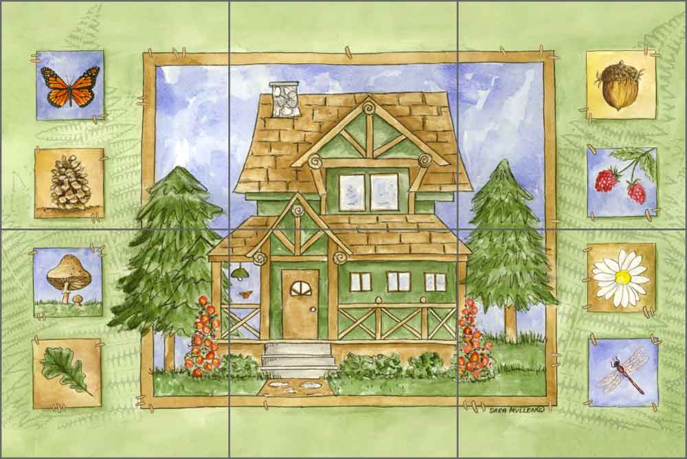 Cabin in the Woods - Summer by Sara Mullen Ceramic Tile Mural - SM060