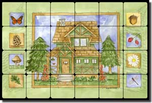 Mullen Lodge Art Cabin Tumbled Marble Tile Mural 24" x 16" - SM060