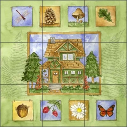 Cabin in the Woods by Sara Mullen Ceramic Tile Mural - SM061