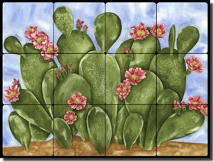 Mullen Southwest Cactus Tumbled Marble Tile Mural 24" x 18" - SM064