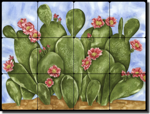 Mullen Southwest Cactus Tumbled Marble Tile Mural 24" x 18" - SM064