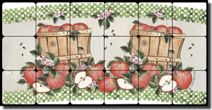 Mullen Apples Fruit Tumbled Marble Tile Mural 24" x 12" - SM065