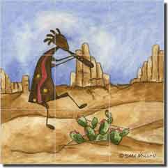 Sara Mullen Southwest Kokopelli Glass Tile Mural 18" x 18" - SM082