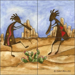 Southwest Kokopelli II by Sara Mullen Ceramic Tile Mural - SM083