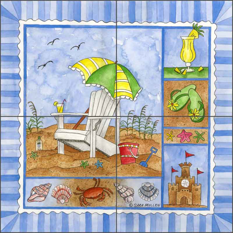 It's Beach Time II by Sara Mullen Ceramic Tile Mural - SM093