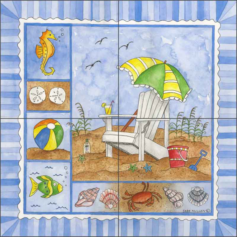 It's Beach Time IV by Sara Mullen Ceramic Tile Mural - SM095