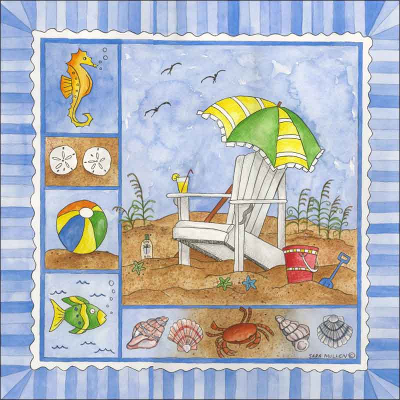 It's Beach Time IV by Sara Mullen Ceramic Accent & Decor Tile - SM095AT