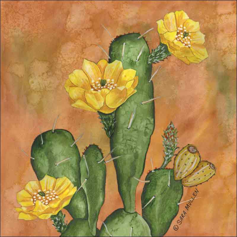 Prickley Pear Cactus by Sara Mullen Ceramic Accent & Decor Tile SM108AT