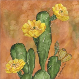 Prickley Pear Cactus by Sara Mullen Ceramic Accent & Decor Tile SM108AT