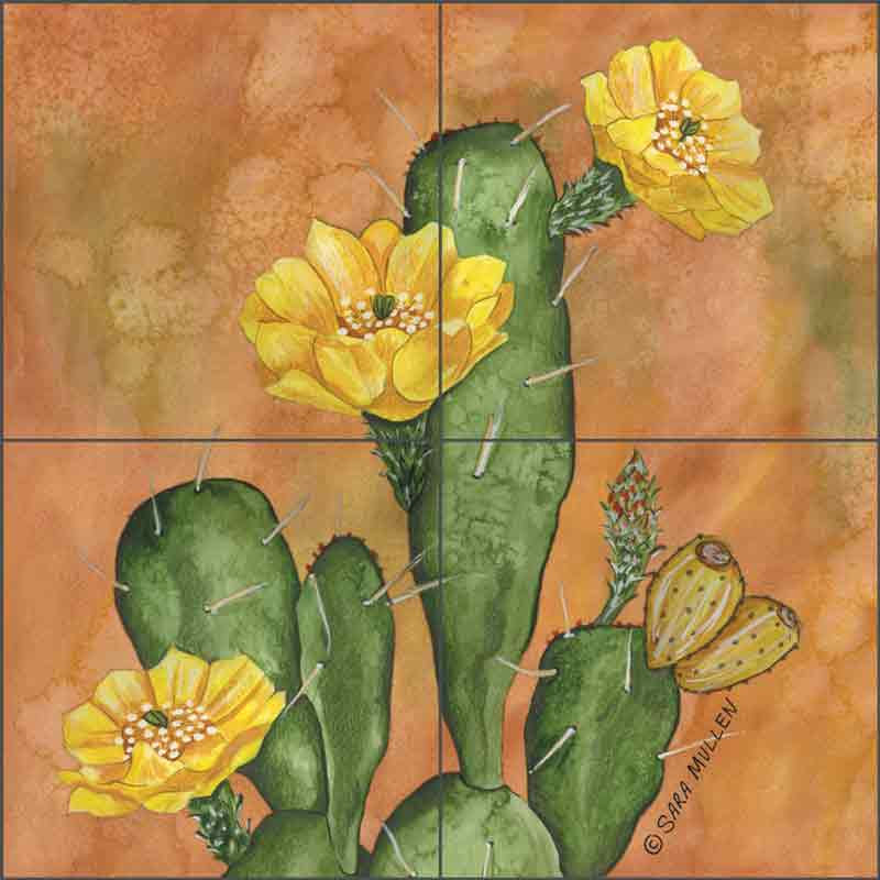 Prickley Pear Cactus by Sara Mullen Ceramic Tile Mural SM108
