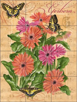 Butterfly Meadows - Gerbera by Sara Mullen Ceramic Tile Mural SM110