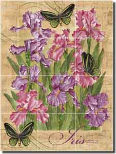 Mullen Butterfly Iris Ceramic Tile Mural 18" x 24" - SM111