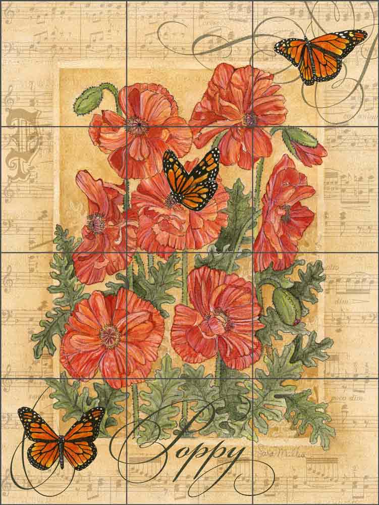 Butterfly Meadows - Poppy by Sara Mullen Ceramic Tile Mural SM113