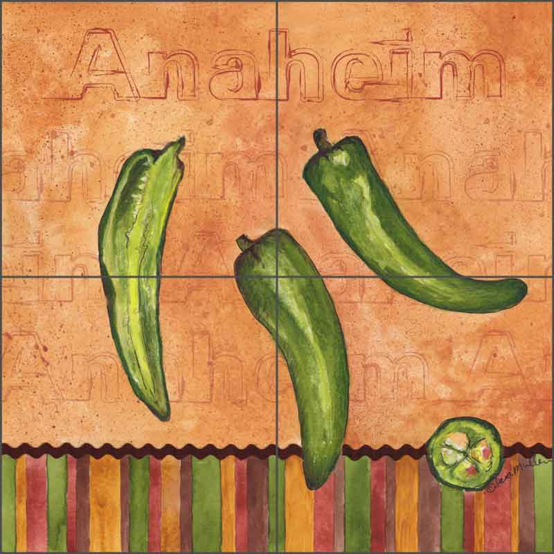 Fiesta Peppers - Anaheim by Sara Mullen Ceramic Tile Mural - SM116