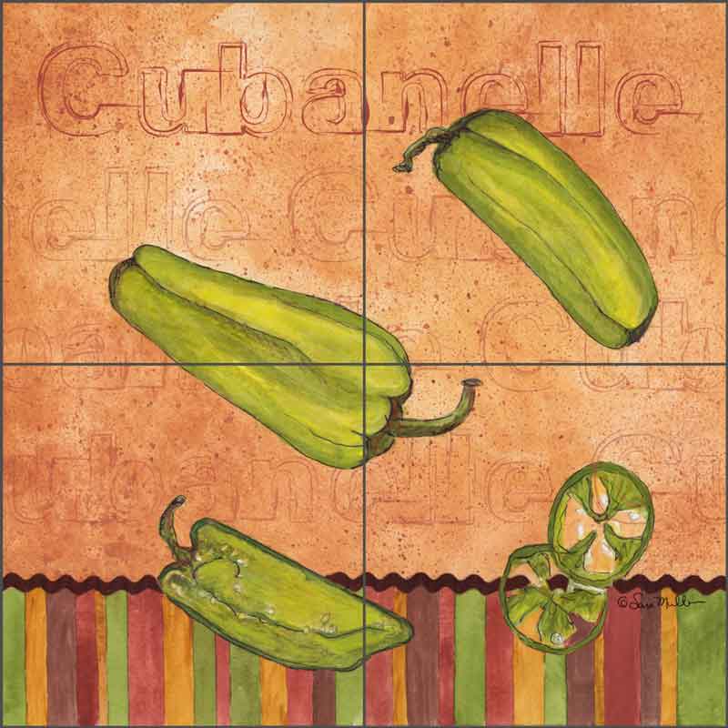 Fiesta Peppers - Cubanelle by Sara Mullen Ceramic Tile Mural - SM117