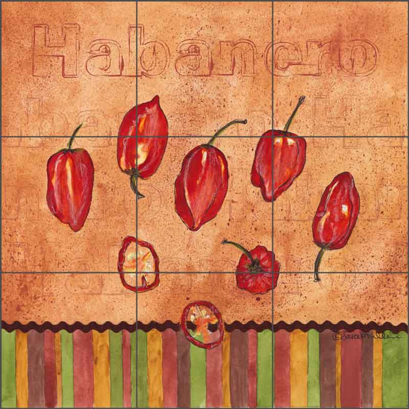 Fiesta Peppers - Habanero by Sara Mullen Ceramic Tile Mural - SM118