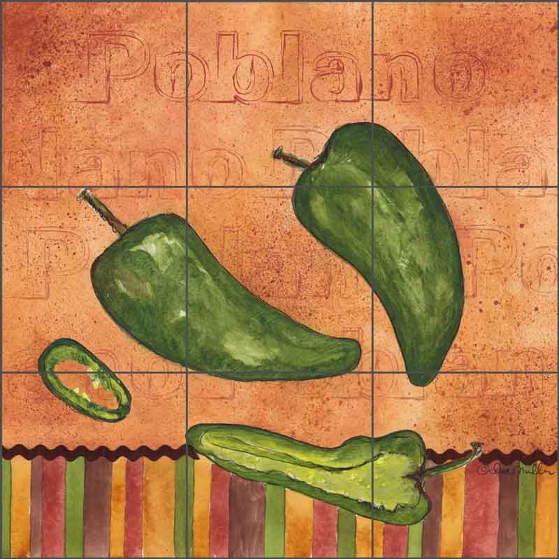Fiesta Peppers - Poblano by Sara Mullen Ceramic Tile Mural - SM120