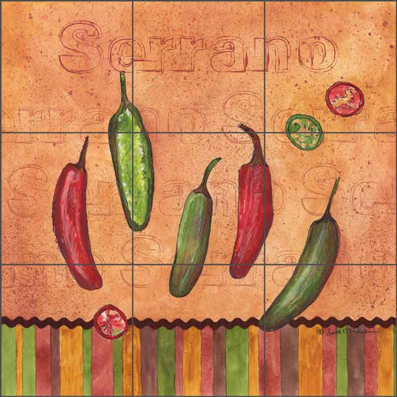 Fiesta Peppers - Serrano by Sara Mullen Ceramic Tile Mural - SM121