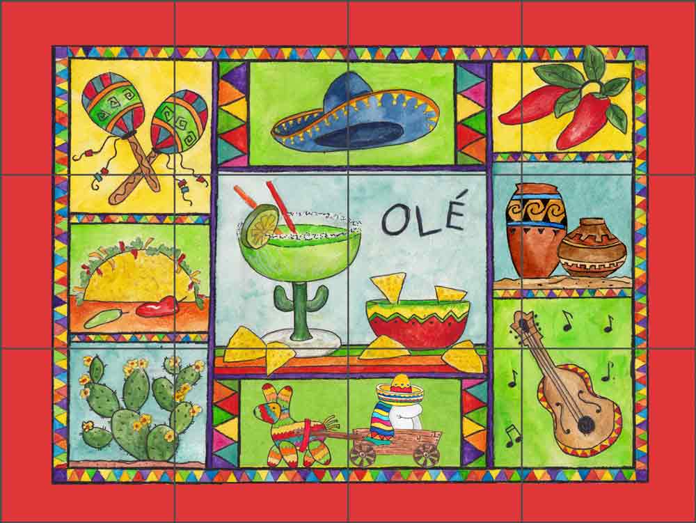 Fiesta II by Sara Mullen Ceramic Tile Mural SM122-2