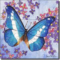 Mullen Butterfly Art Ceramic Tile Mural 12.75" x 12.75" - SM124