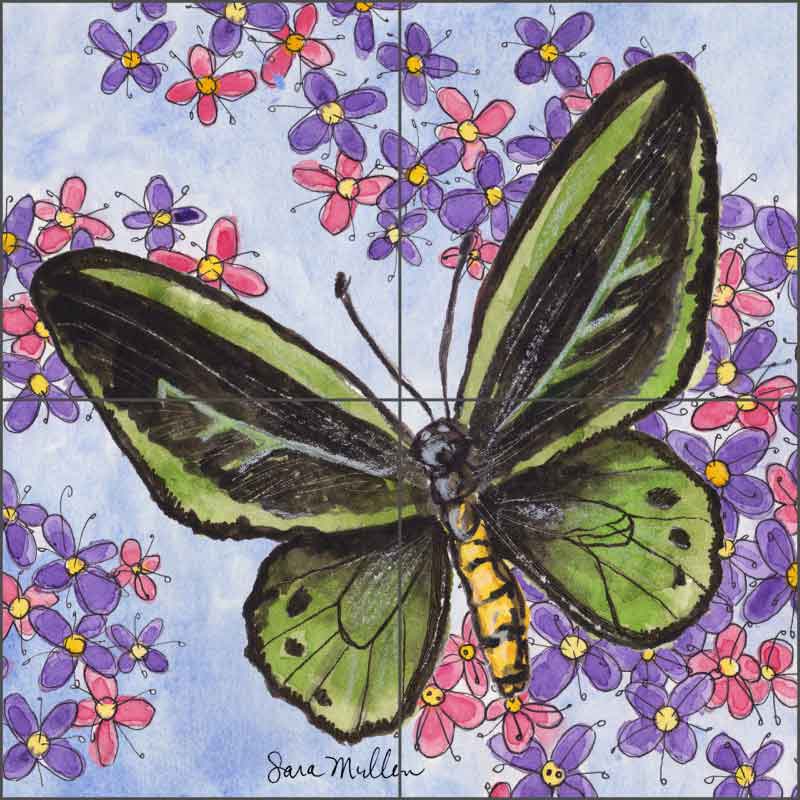 Butterfly Gathering V by Sara Mullen Ceramic Tile Mural - SM127