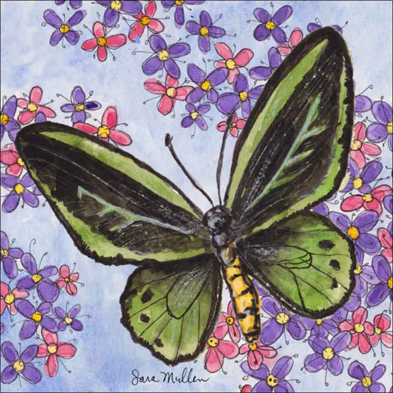 Butterfly Gathering V by Sara Mullen Ceramic Accent & Decor Tile - SM127AT