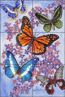 Butterfly Gathering (a) by Sara Mullen Ceramic Tile Mural SM128