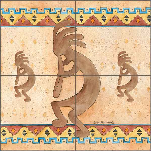 Kokopelli 2 by Sara Mullen Ceramic Tile Mural SM137