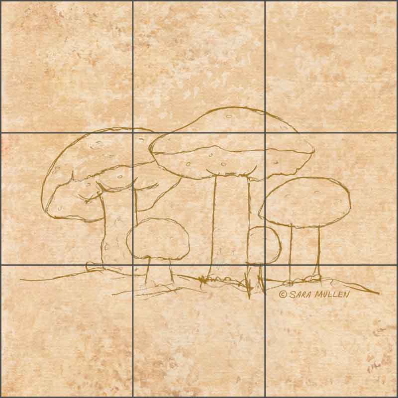 Mushroom Pattern 1 by Sara Mullen Ceramic Tile Mural - SM138