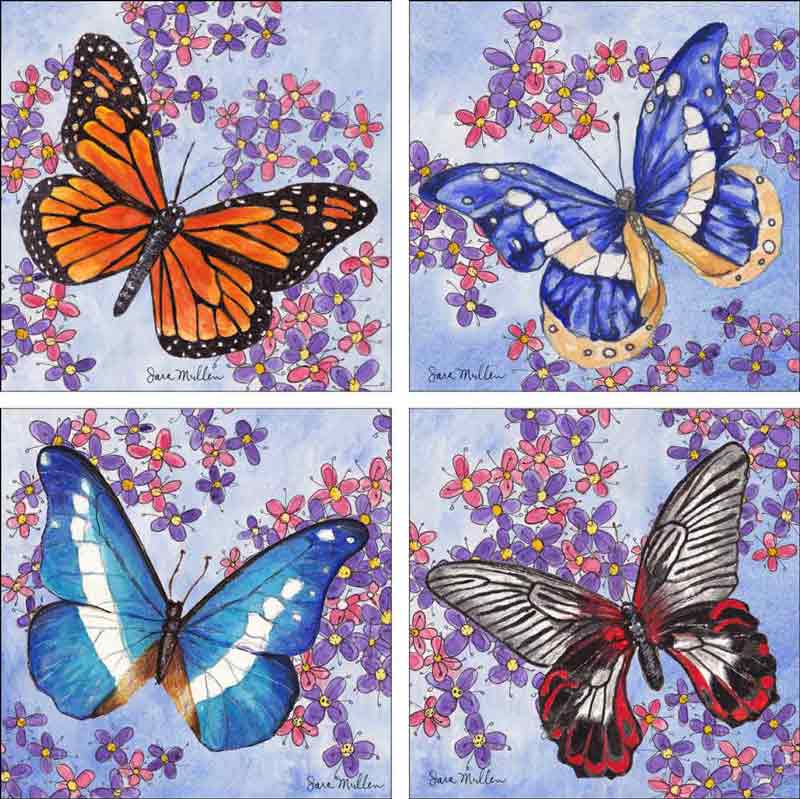 Butterflies by Sara Mullen Ceramic Accent & Decor Tile Set - SM-ATSet7