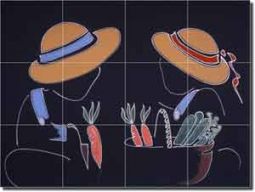 Whitney Gardening Illustration Art Ceramic Tile Mural 24" x 18"
