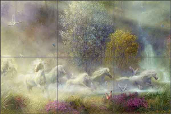 White Stallions by Tom duBois Ceramic Tile Mural TDA009-2