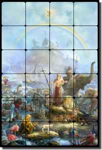 duBois Religious Noah's Ark Tumbled Marble Tile Mural 16" x 24" - TDA033