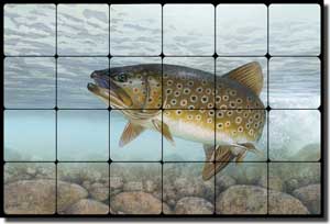 Knepp Brook Trout Fish Tumbled Marble Tile Mural 24" x 16" - TKA001