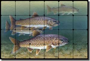 Knepp Trout Fish Tumbled Marble Tile Mural 24" x 16" - TKA004
