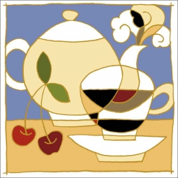 Cup, Pot and Cherries by Traci O'Very Covey Ceramic Accent & Decor Tile - TOC004AT